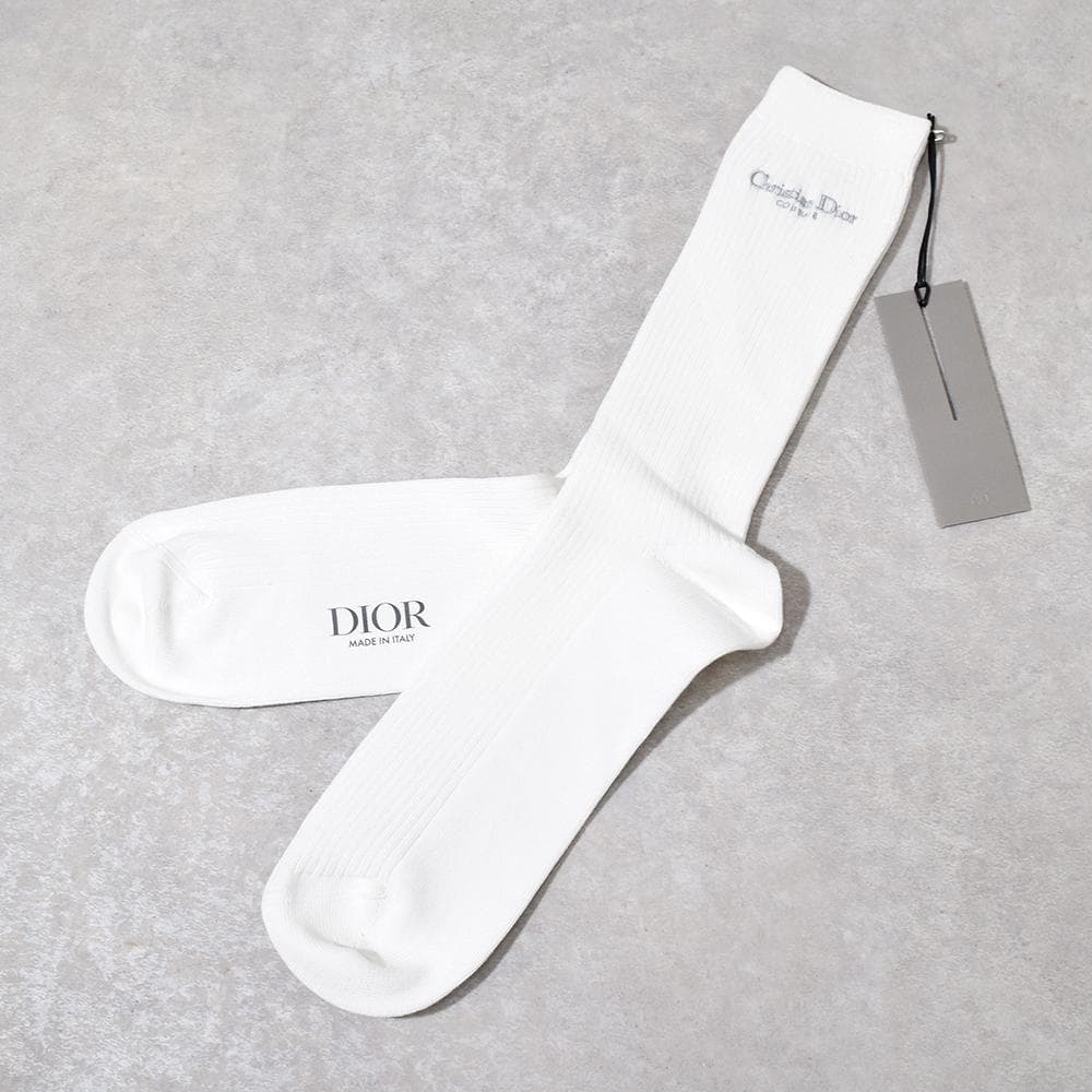 未使用 現行 ディオール Christian Dior ロゴ刺繍 ソックス 白