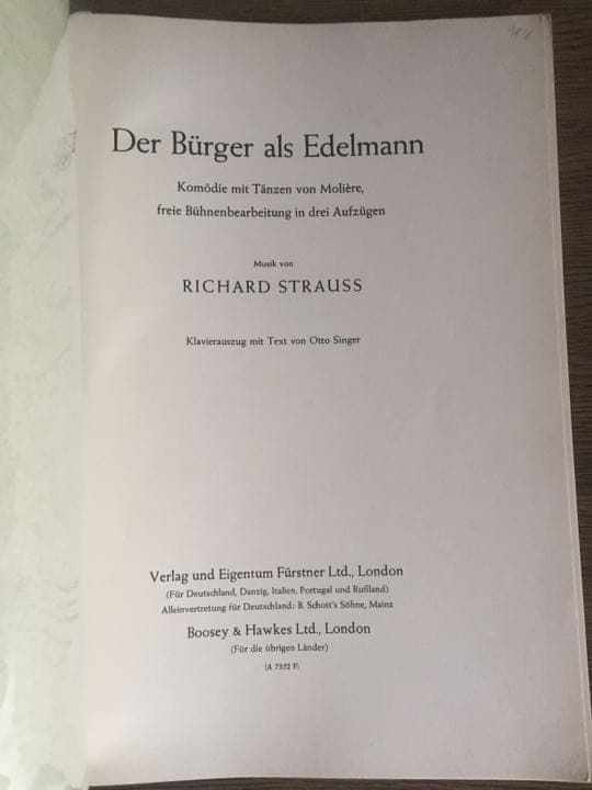 シュトラウス ：町人貴族op.60-3全曲版〜 ヴォーカル・スコア
