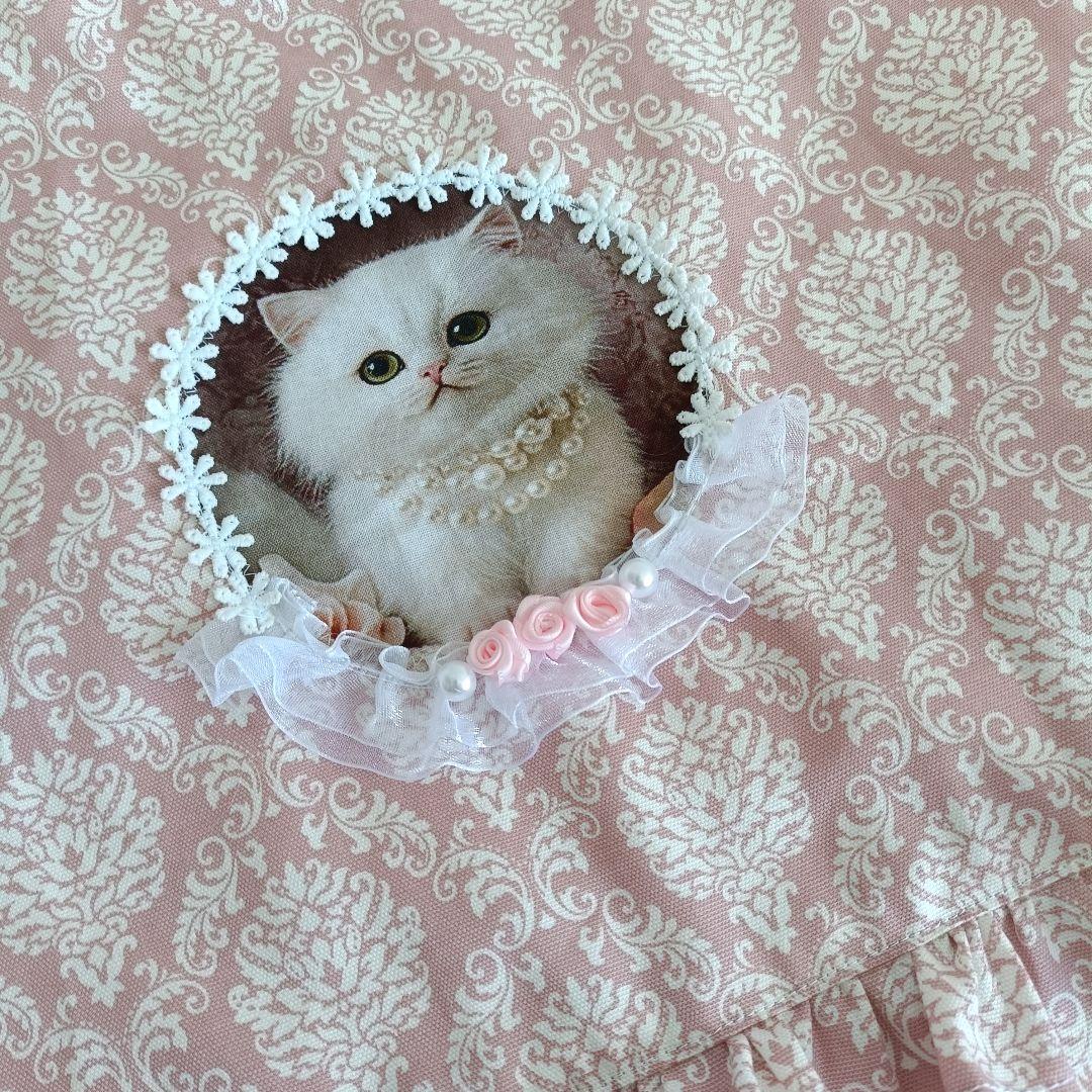 10.レッスンバッグ 3点セット 猫 くすみピンク ダマスク ハンドメイド