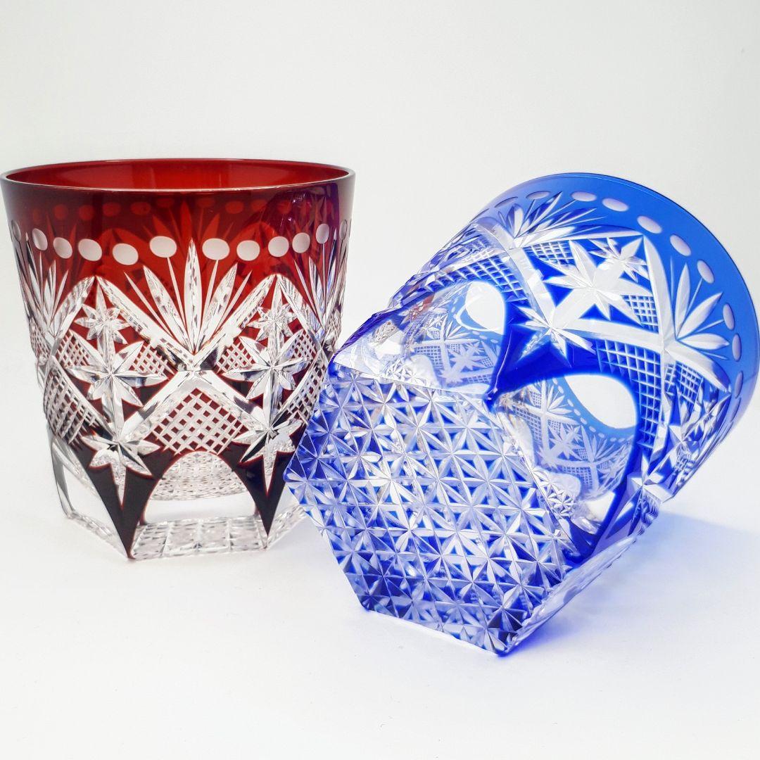 ⭐専用です　　門脇硝子　瑠璃 紅色被せ　ペア ロックグラス　【未使用】