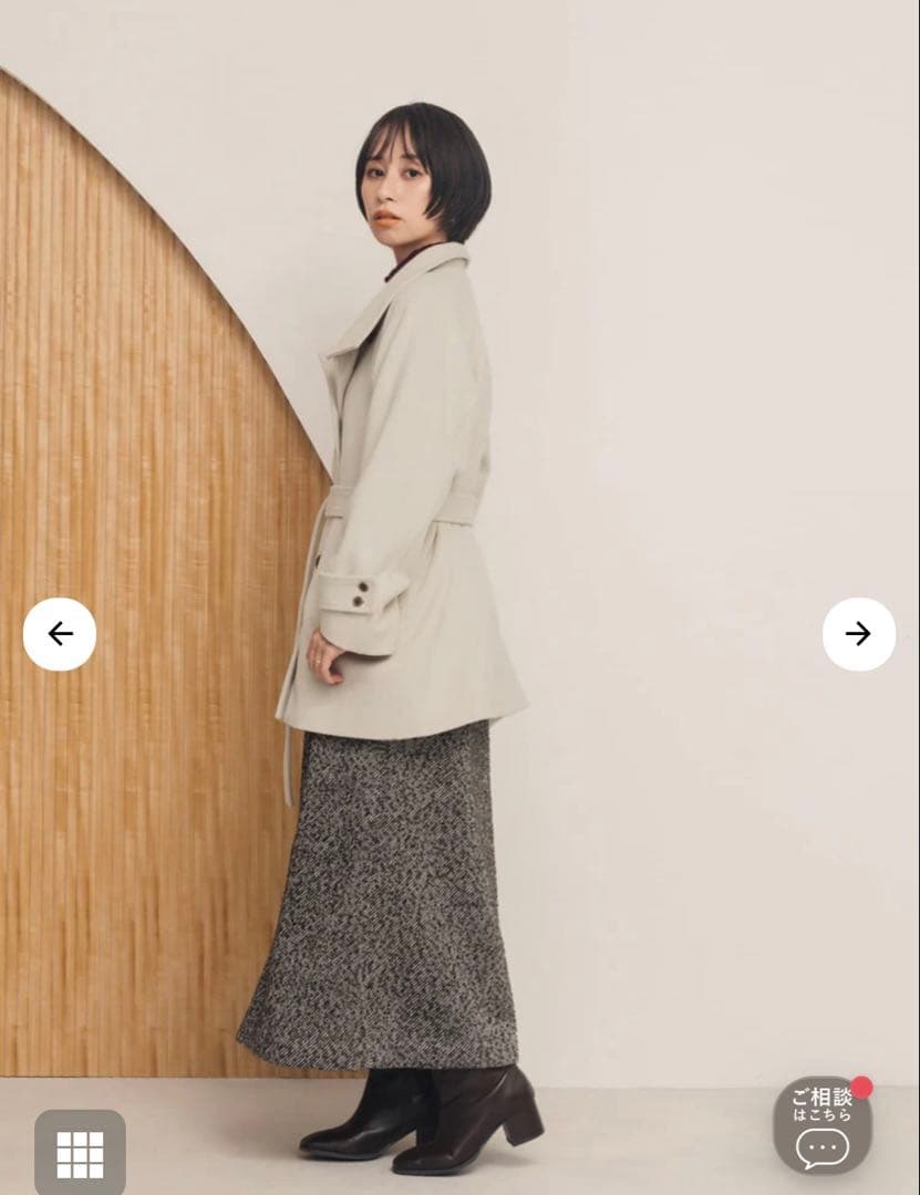 STRATA スタンドカラーミドル丈ウールコート ベージュ