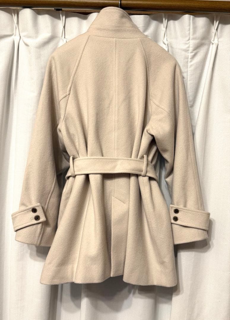 STRATA スタンドカラーミドル丈ウールコート ベージュ