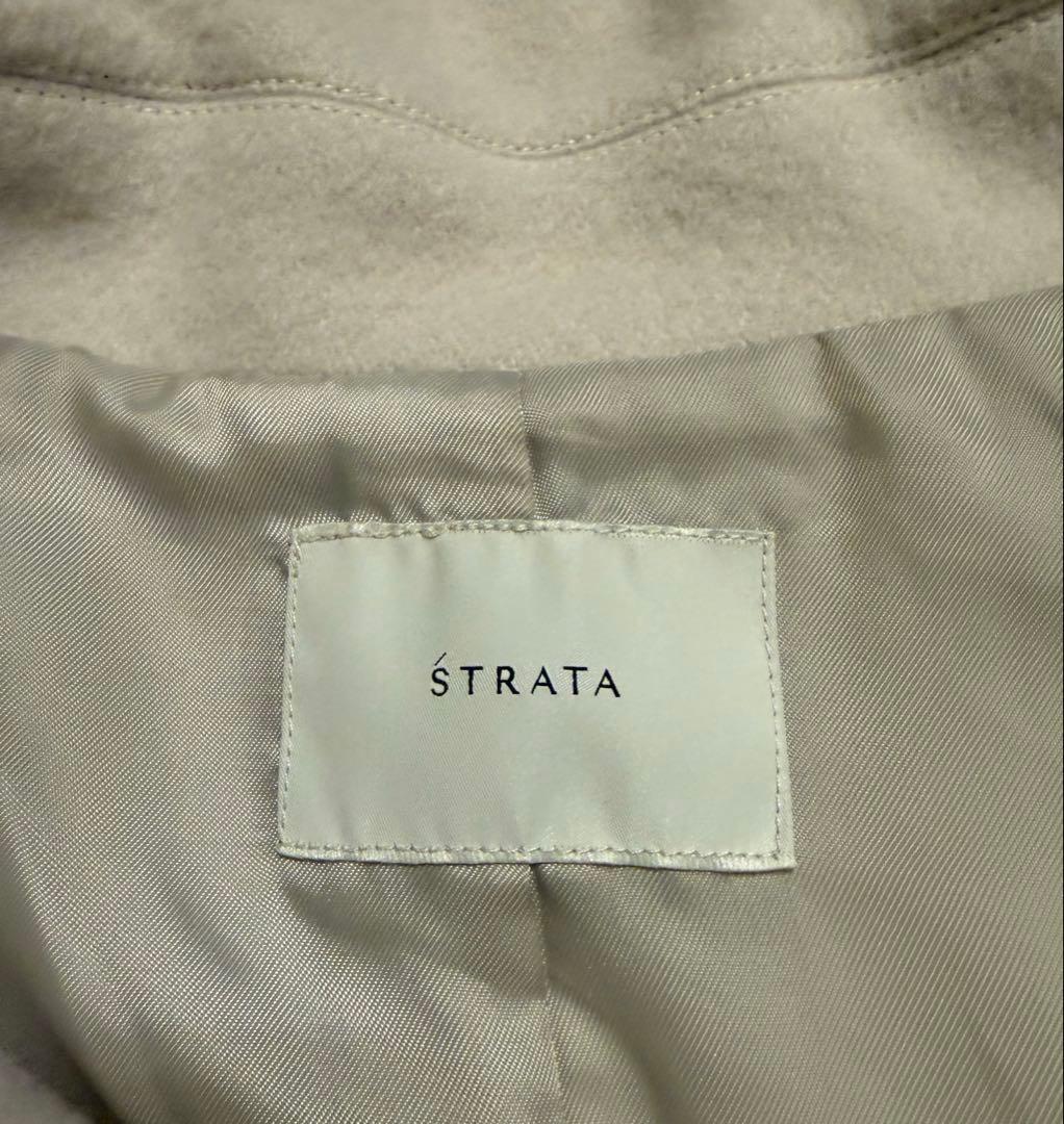 STRATA スタンドカラーミドル丈ウールコート ベージュ