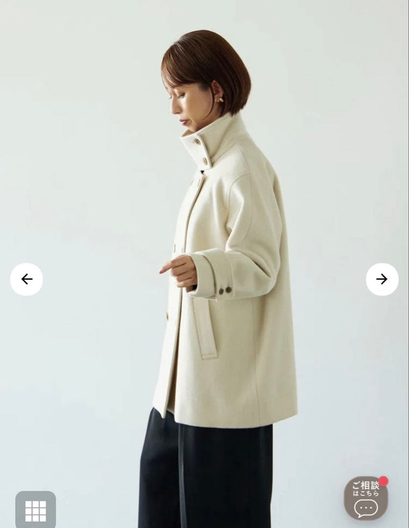 STRATA スタンドカラーミドル丈ウールコート ベージュ