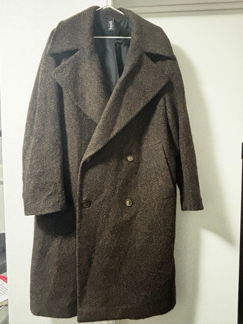 hevoブラウン ダブル チェスターコート