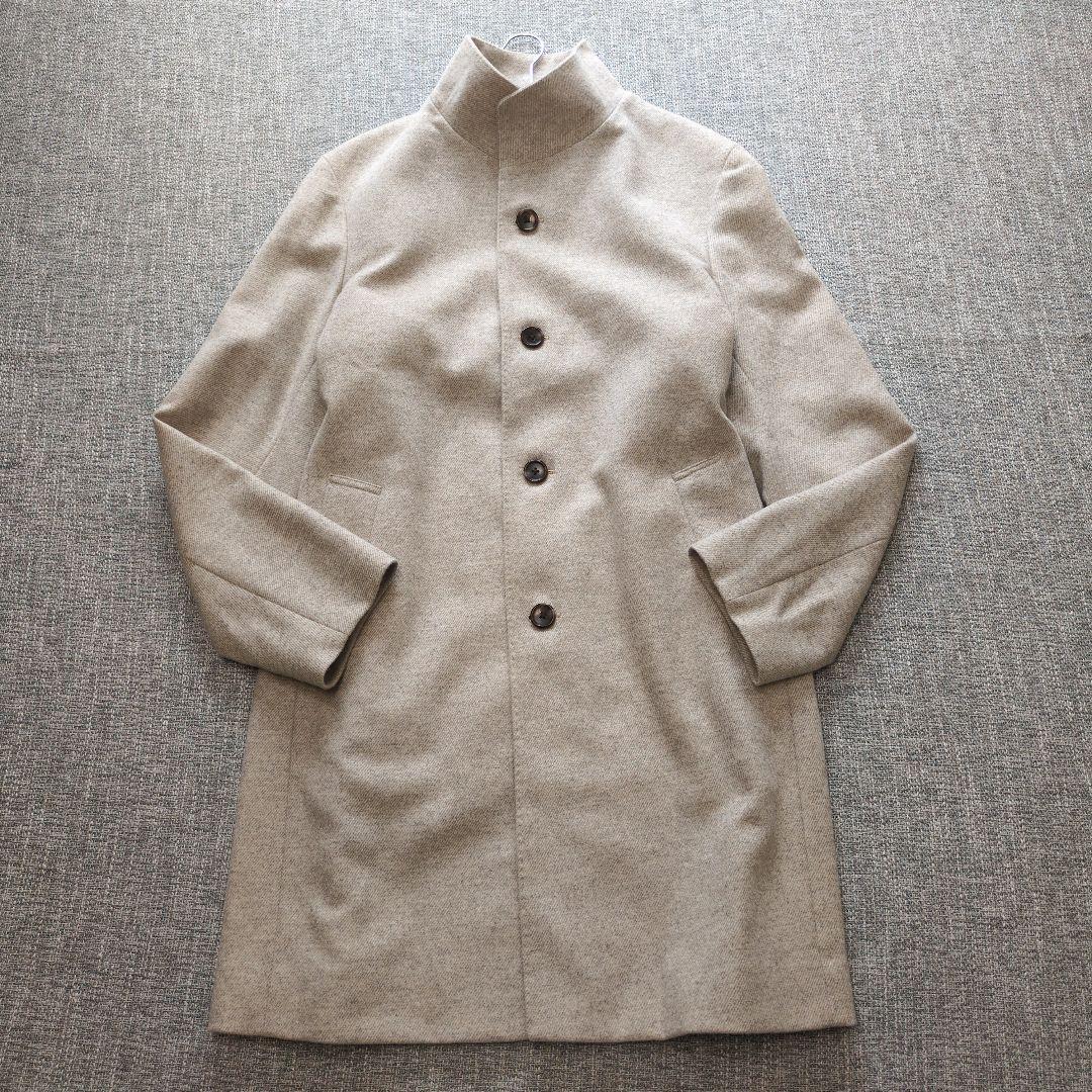 タケオキクチ　カシミア混　ヘリンボーン　スタンドカラーコート　着用感のない美品