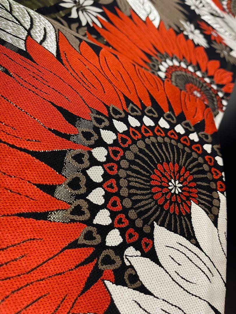 お仕立て付き【西陣織袋帯◆大輪の花】黒 赤 白 銀 金