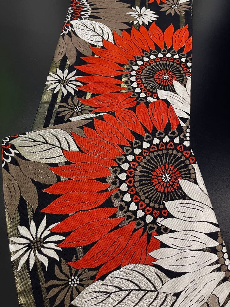 お仕立て付き【西陣織袋帯◆大輪の花】黒 赤 白 銀 金