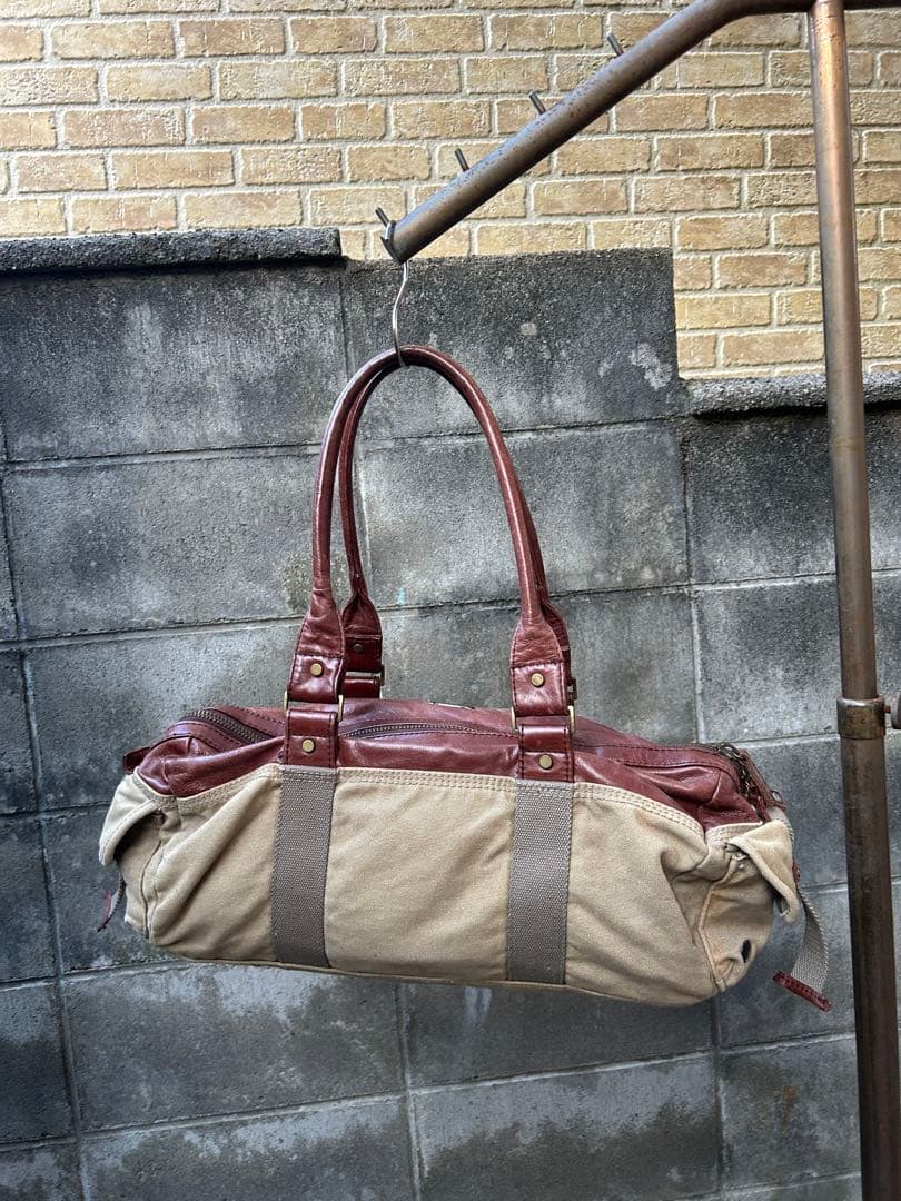 DIESEL 00s レザー×キャンバス×メタル 異素材ミックスボストンバック