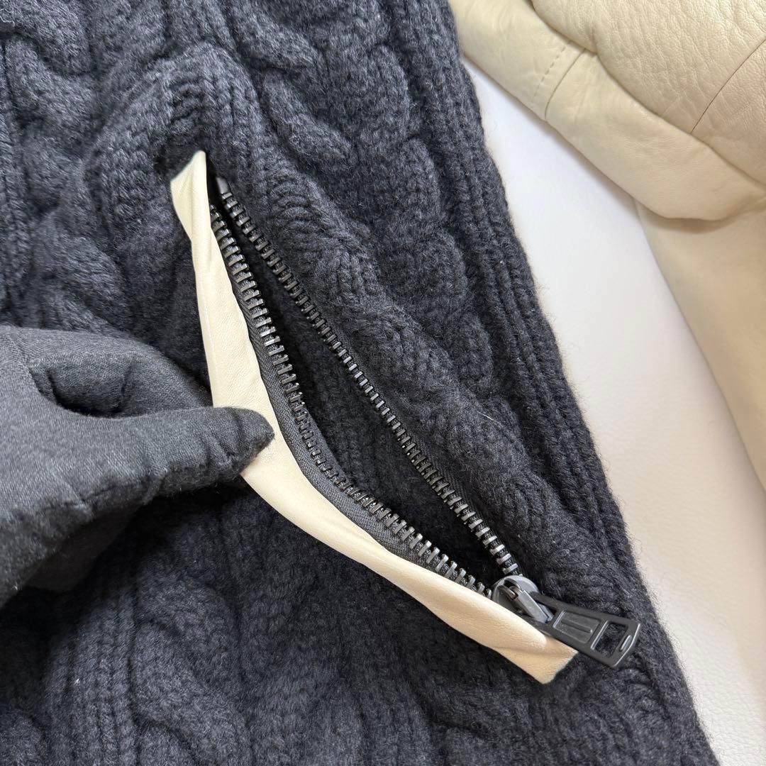 ✨定価10万超 希少✨ウノピュウ ラムレザー ニット 切り替え ドンキーコート