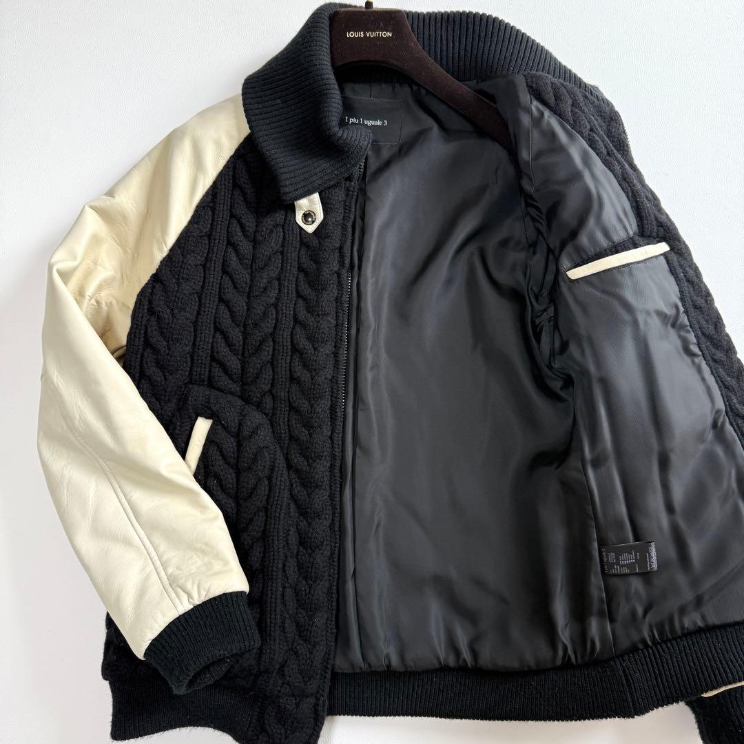 ✨定価10万超 希少✨ウノピュウ ラムレザー ニット 切り替え ドンキーコート