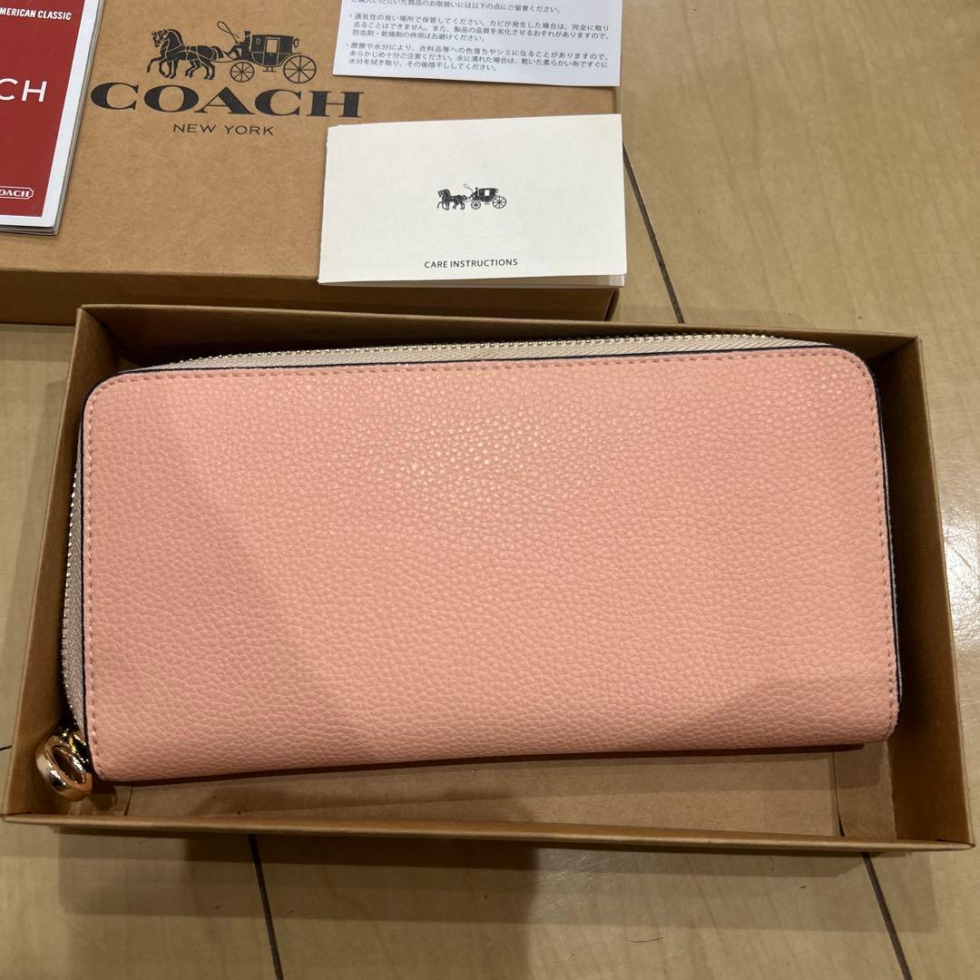 【新品未使用】　COACH 　 長財布　レザー ロングジップ　ピンク　馬車