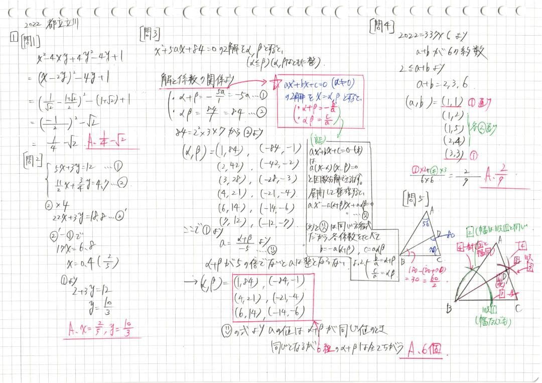 塾講師オリジナル数学解説 都立 進学指導重点校7校 2022 高校入試 過去問