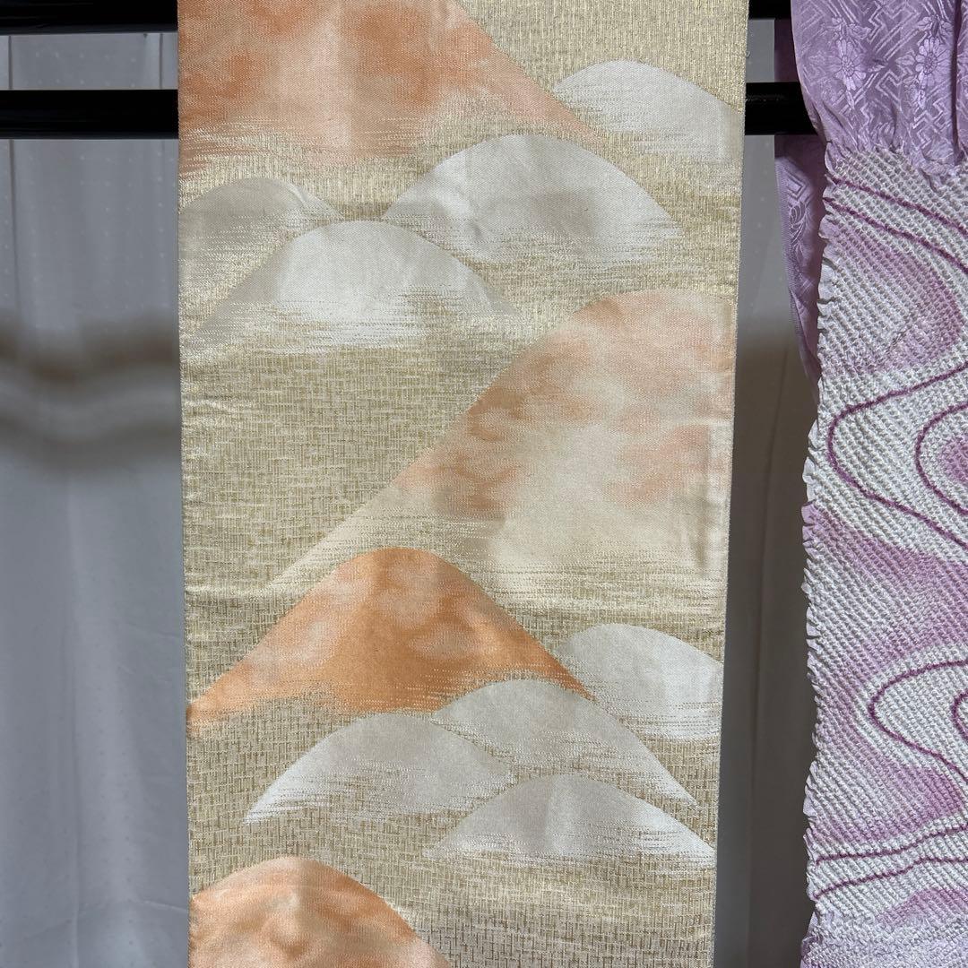 未使用近い　美品　袷　正絹　大島紬　白大島　フルセット　西陣袋帯