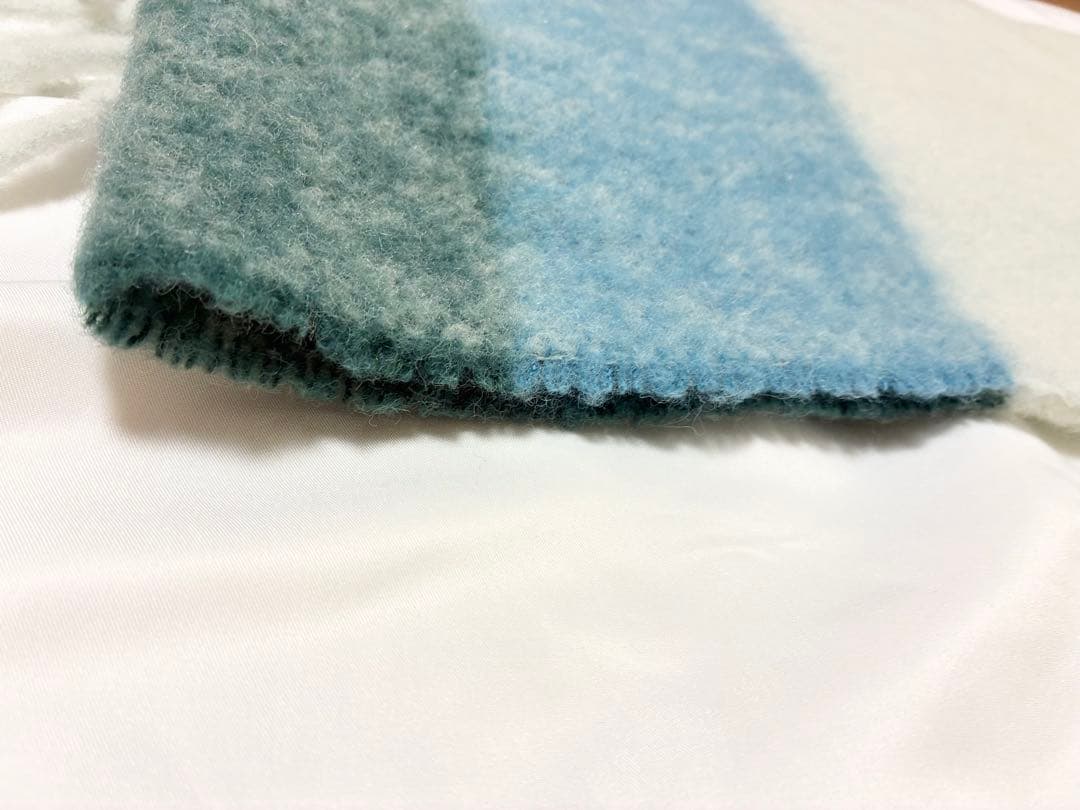 maison kitsuneメゾンキツネ アルパカ マフラー ストライプ ブルー