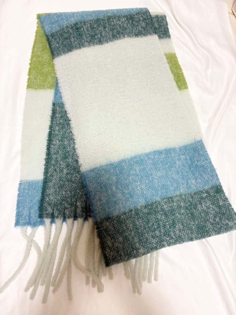 maison kitsuneメゾンキツネ アルパカ マフラー ストライプ ブルー