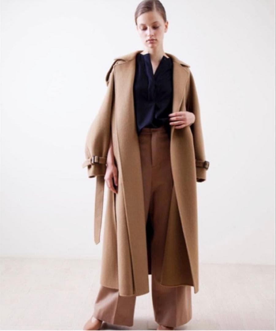 ★YN★ebure エブールウールカシミアトレンチコート★ネイビー★