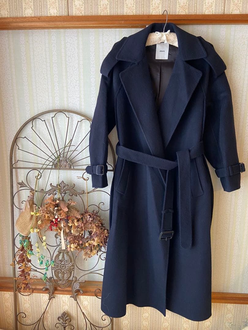 ★YN★ebure エブールウールカシミアトレンチコート★ネイビー★
