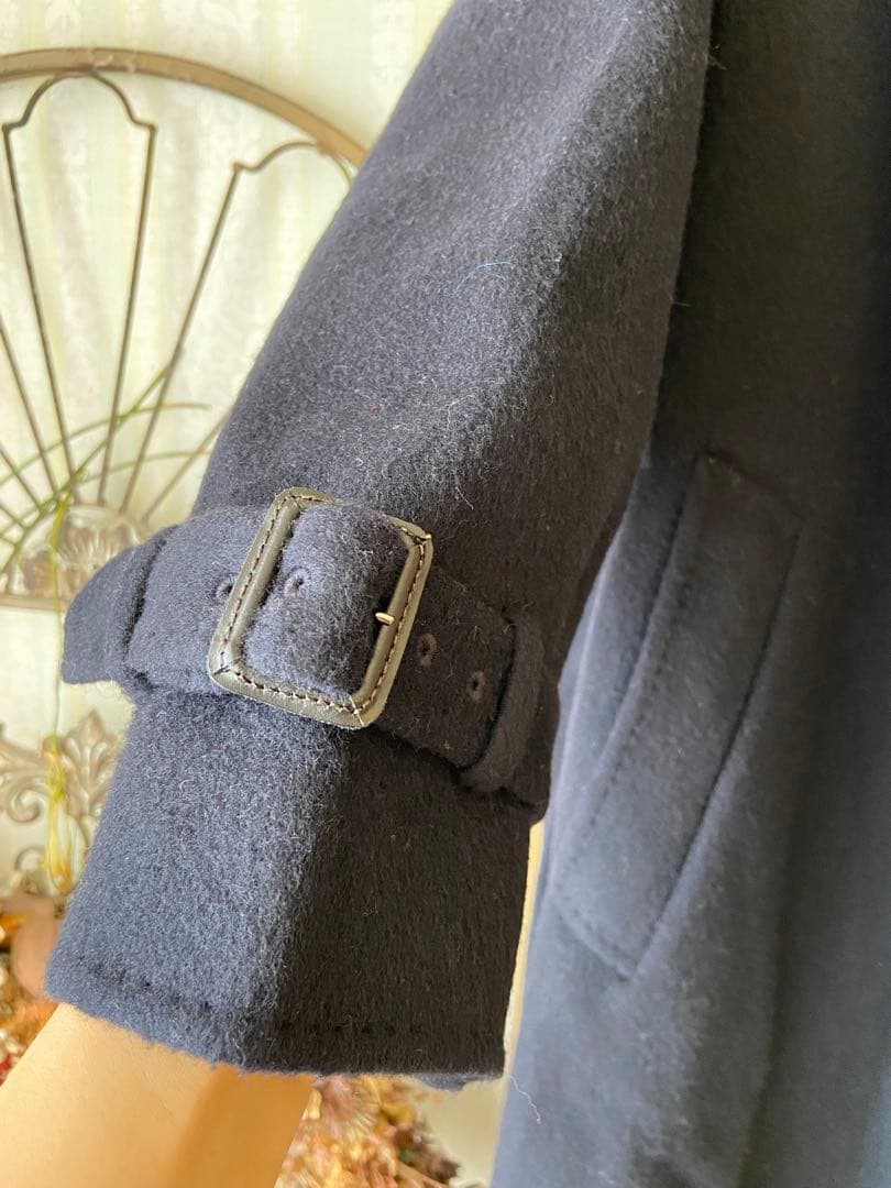 ★YN★ebure エブールウールカシミアトレンチコート★ネイビー★