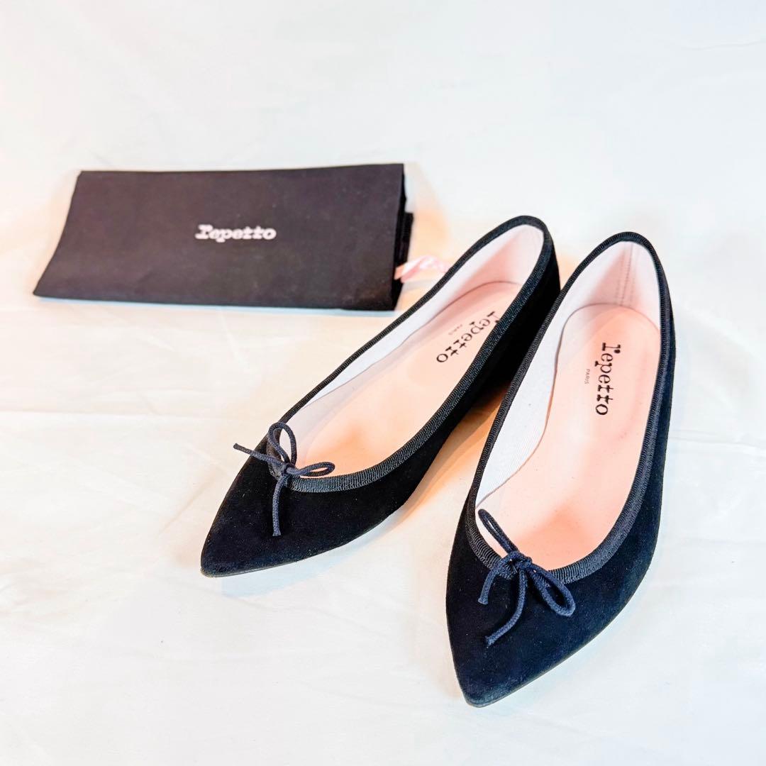 【美品】repetto ブリジット ベロア ポインテッド 黒 37.5