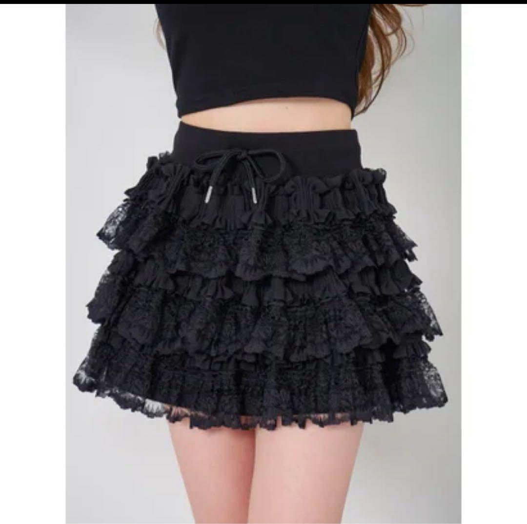 Darich ダーリッチ ボリュームレースフレアミニスカート ブラック