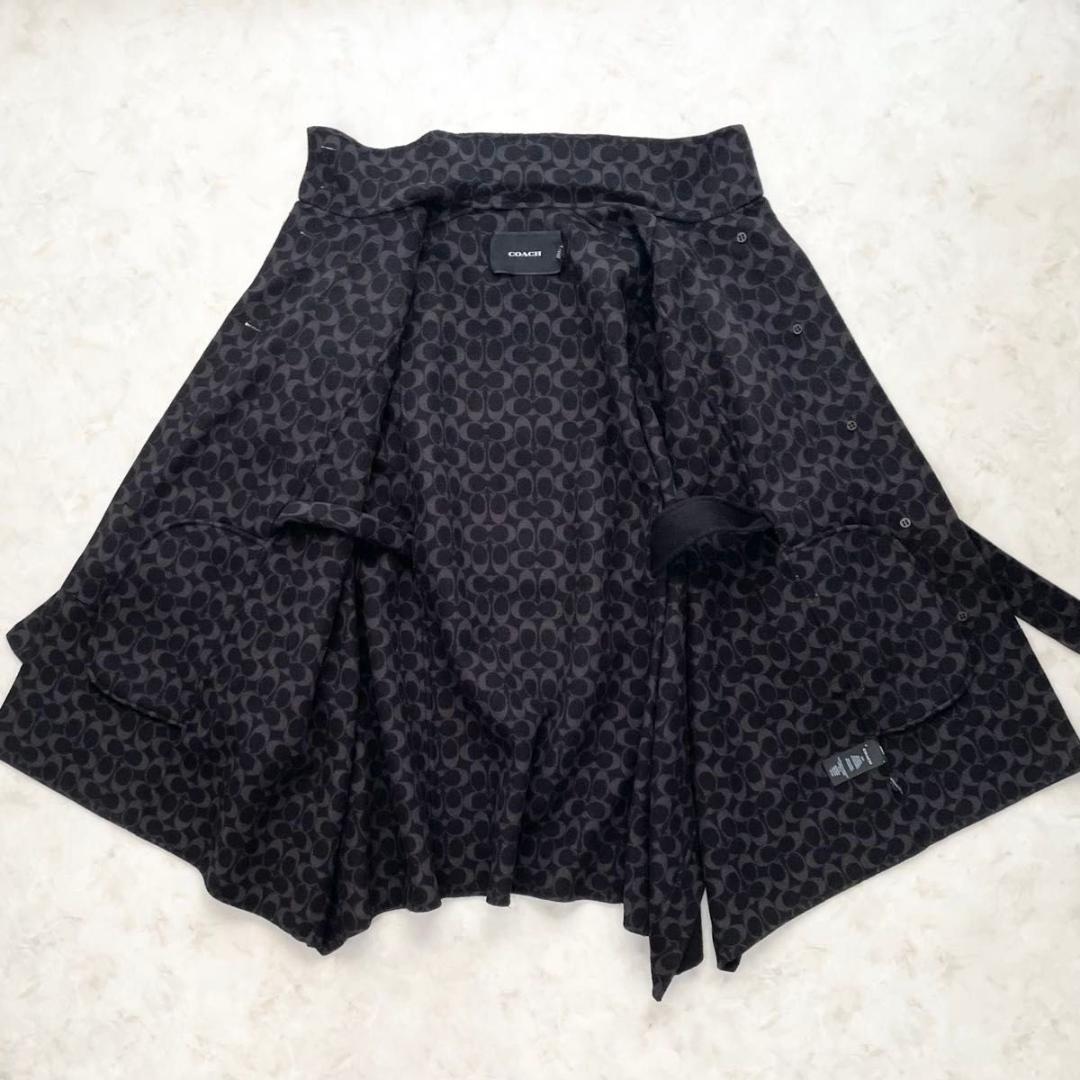 【美品】COACH ウールメルトンケープコート シグネチャー S　ベルト付き