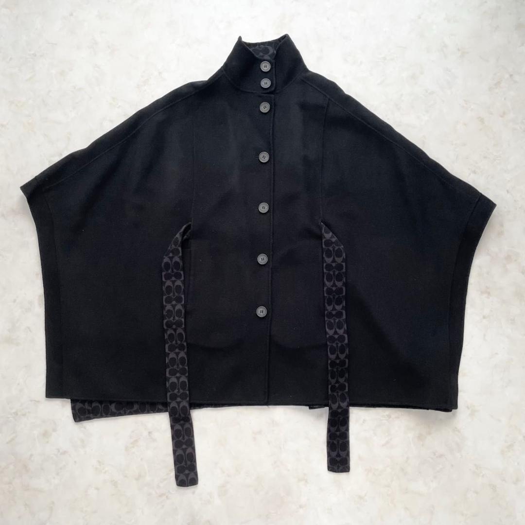 【美品】COACH ウールメルトンケープコート シグネチャー S　ベルト付き