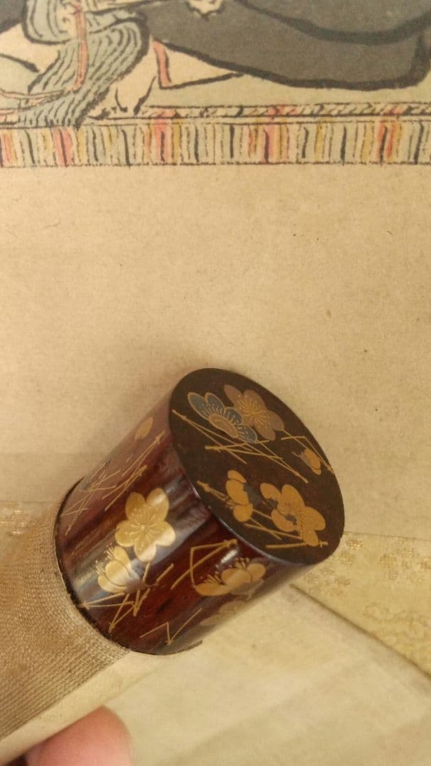 伝・狩野山楽   菅原道真像 天神様   軸先蒔絵