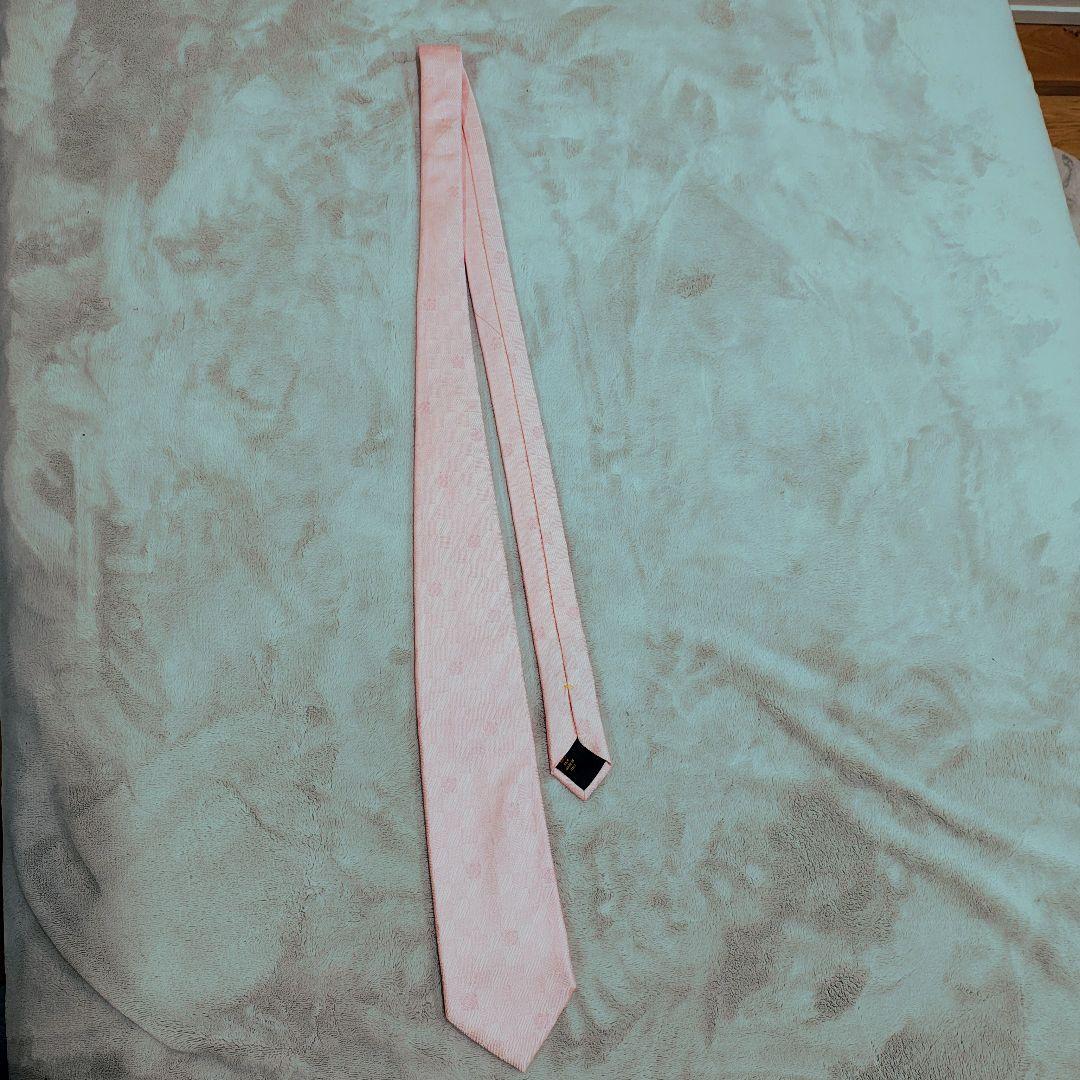 ルイヴィトン ネクタイ ピンク ダミエ柄 LVロゴ シルク100% イタリア製