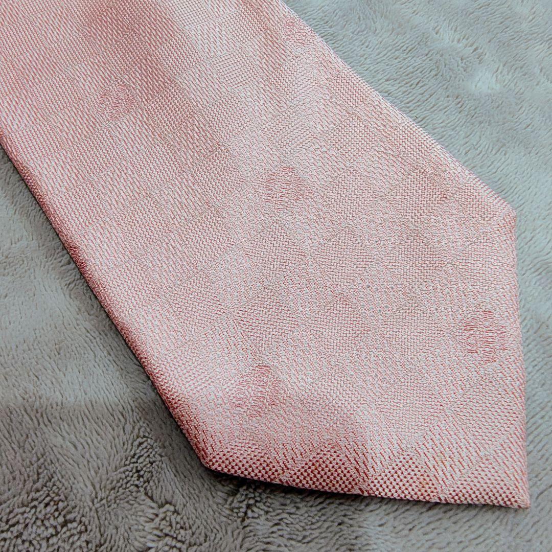 ルイヴィトン ネクタイ ピンク ダミエ柄 LVロゴ シルク100% イタリア製