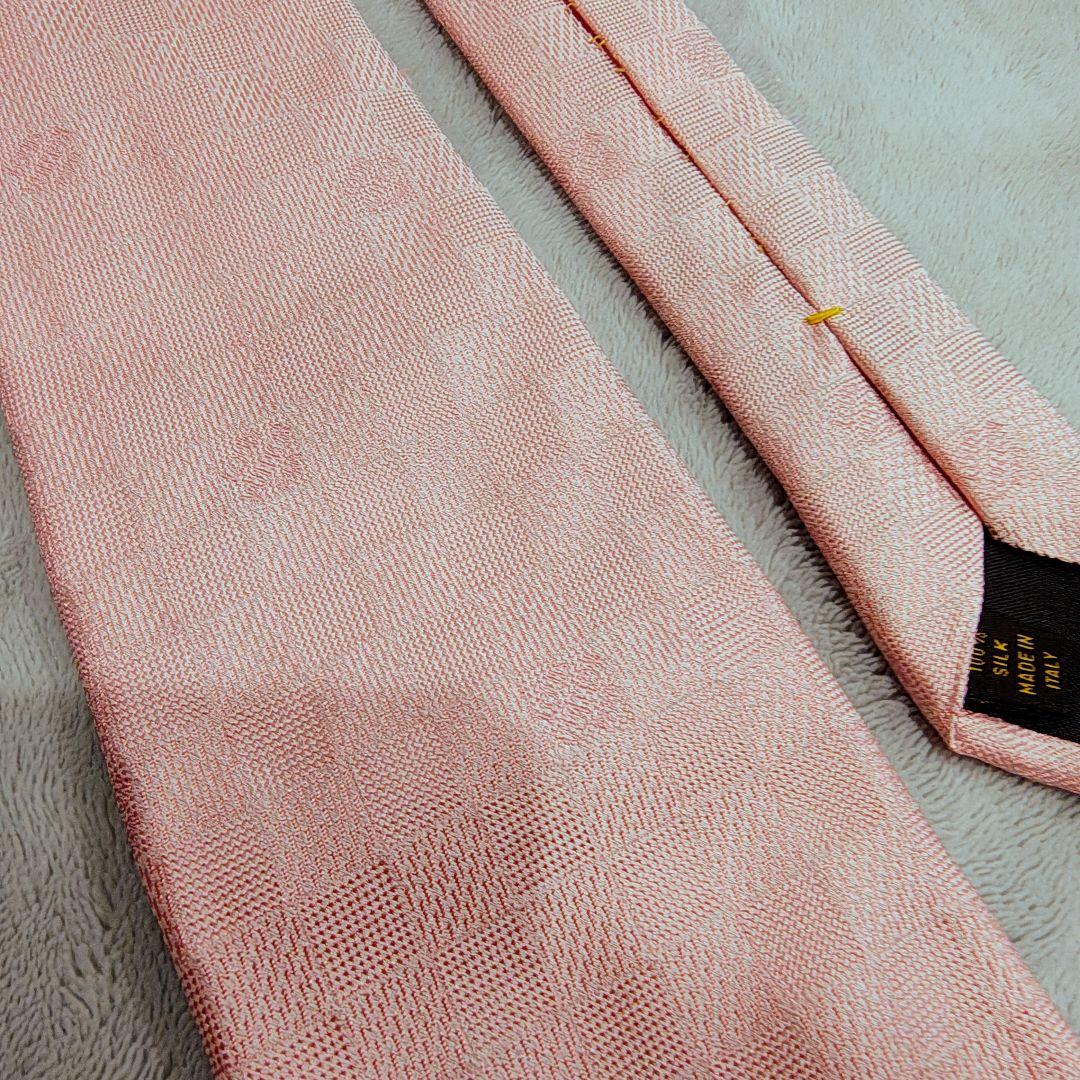 ルイヴィトン ネクタイ ピンク ダミエ柄 LVロゴ シルク100% イタリア製