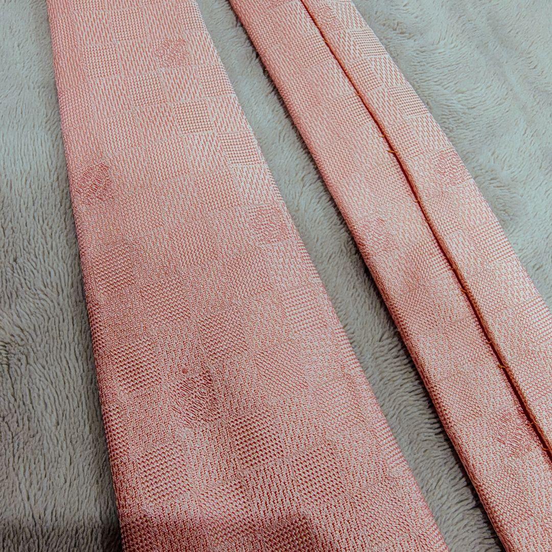 ルイヴィトン ネクタイ ピンク ダミエ柄 LVロゴ シルク100% イタリア製