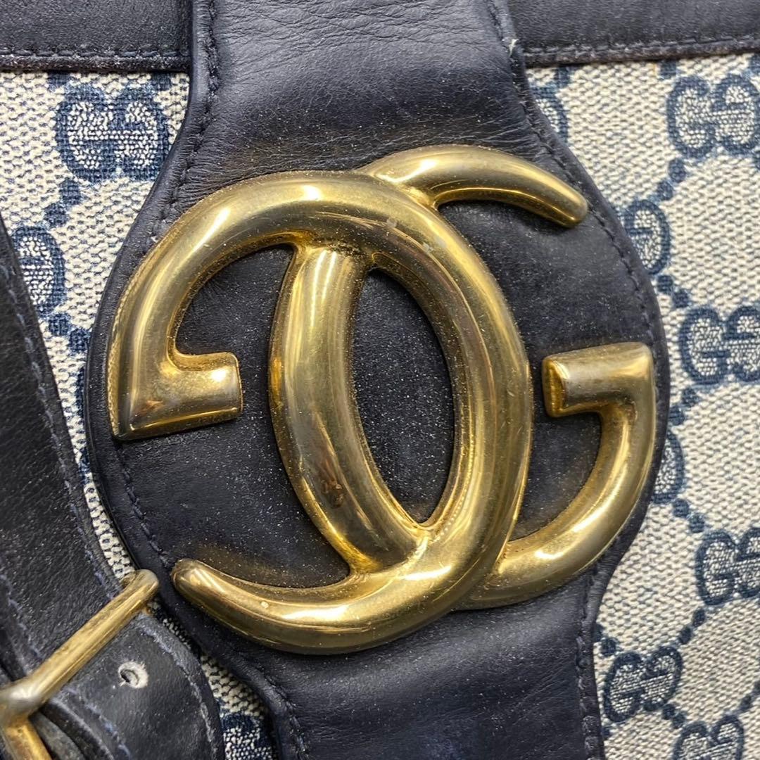グッチ GG柄 シェリーライン ロゴ ショルダーバッグ ネイビー レザー
