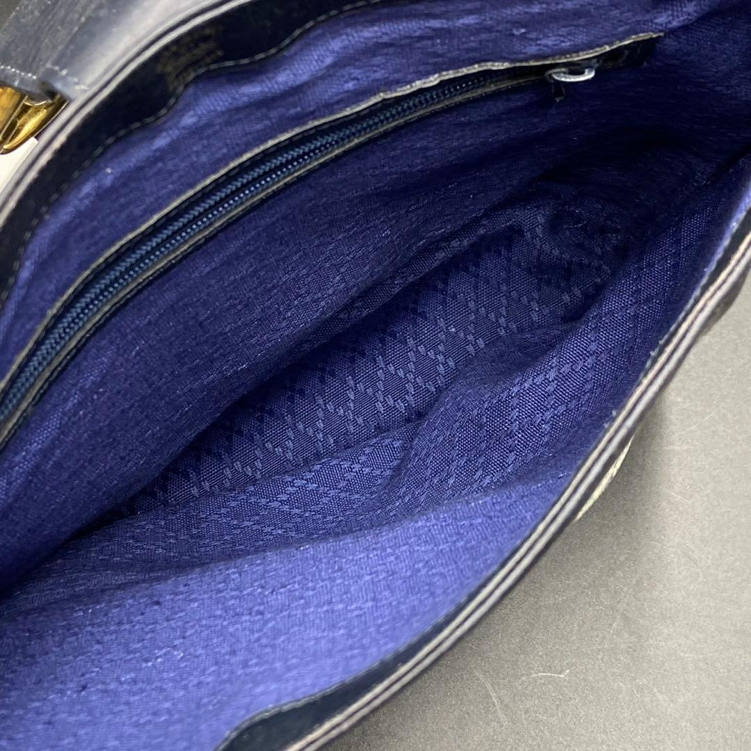 グッチ GG柄 シェリーライン ロゴ ショルダーバッグ ネイビー レザー