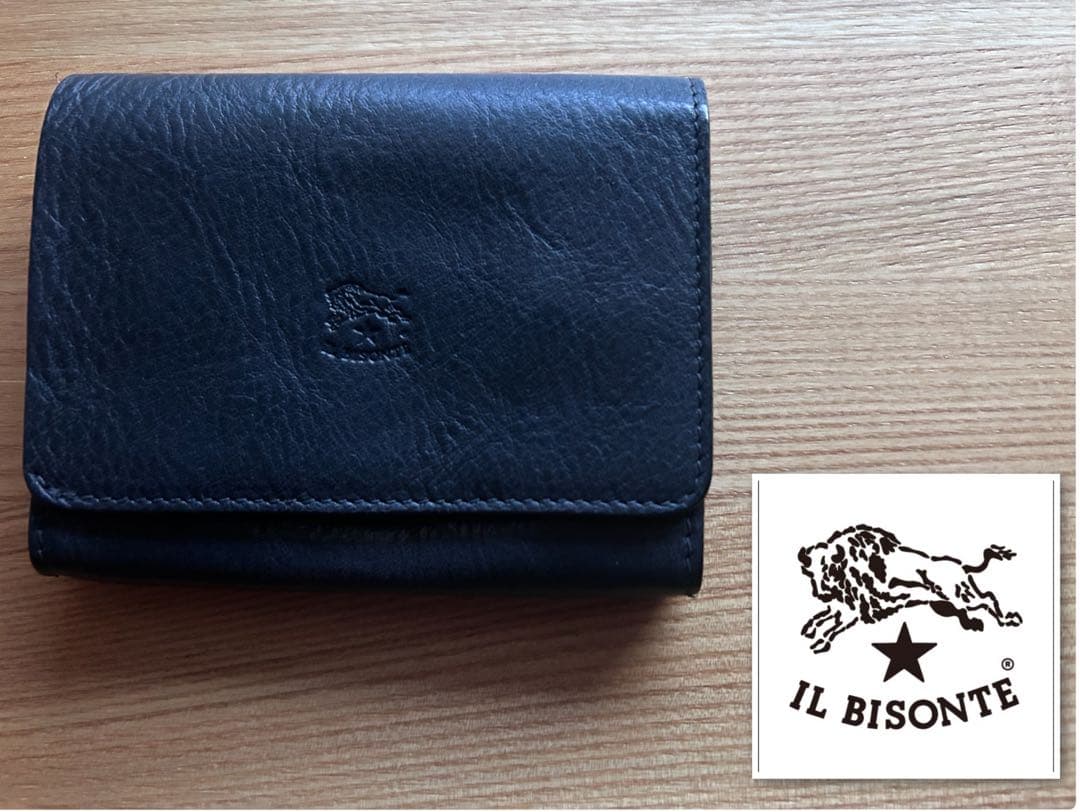IL BISONTE 二つ折り財布 濃紺　ネイビーレザー　超美品