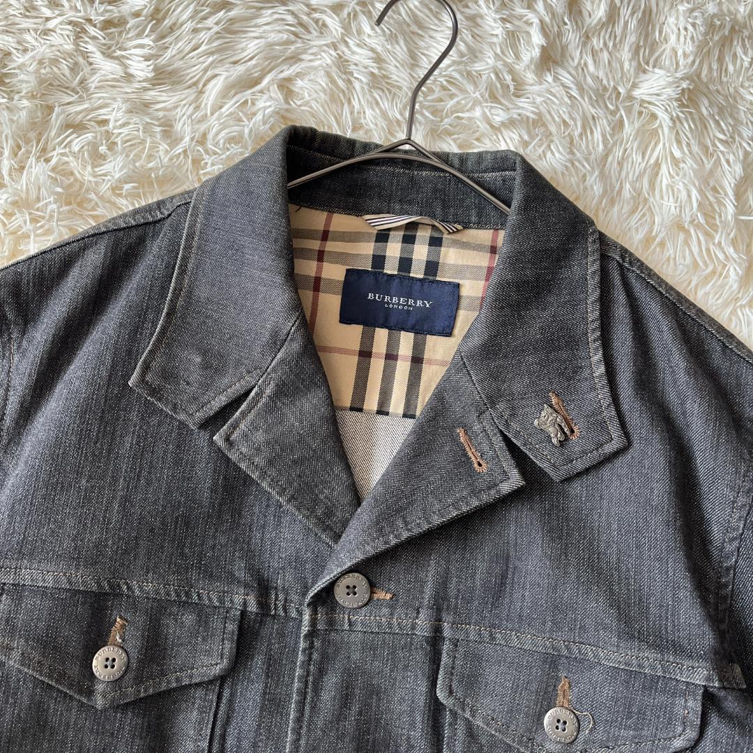 希少ホースピン✨未使用級バーバーリー ブラックデニムジャケットノバチェック LL