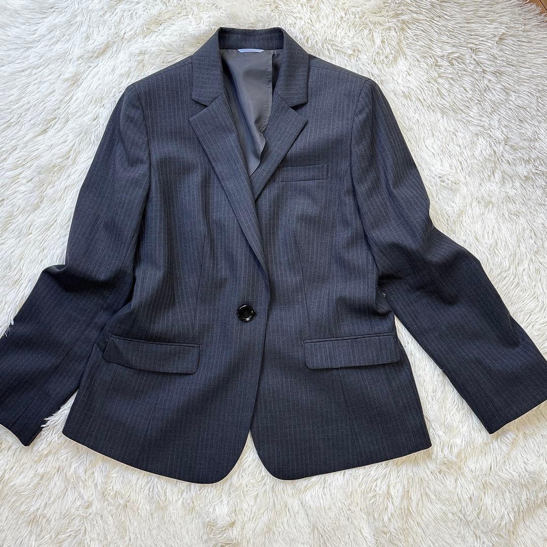 ☆未使用級☆ ウォッシャブル ビジネススーツ ストライプ 機能性 グレー LL