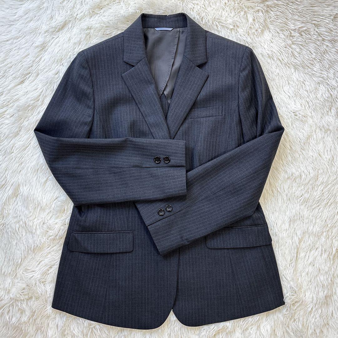 ☆未使用級☆ ウォッシャブル ビジネススーツ ストライプ 機能性 グレー LL