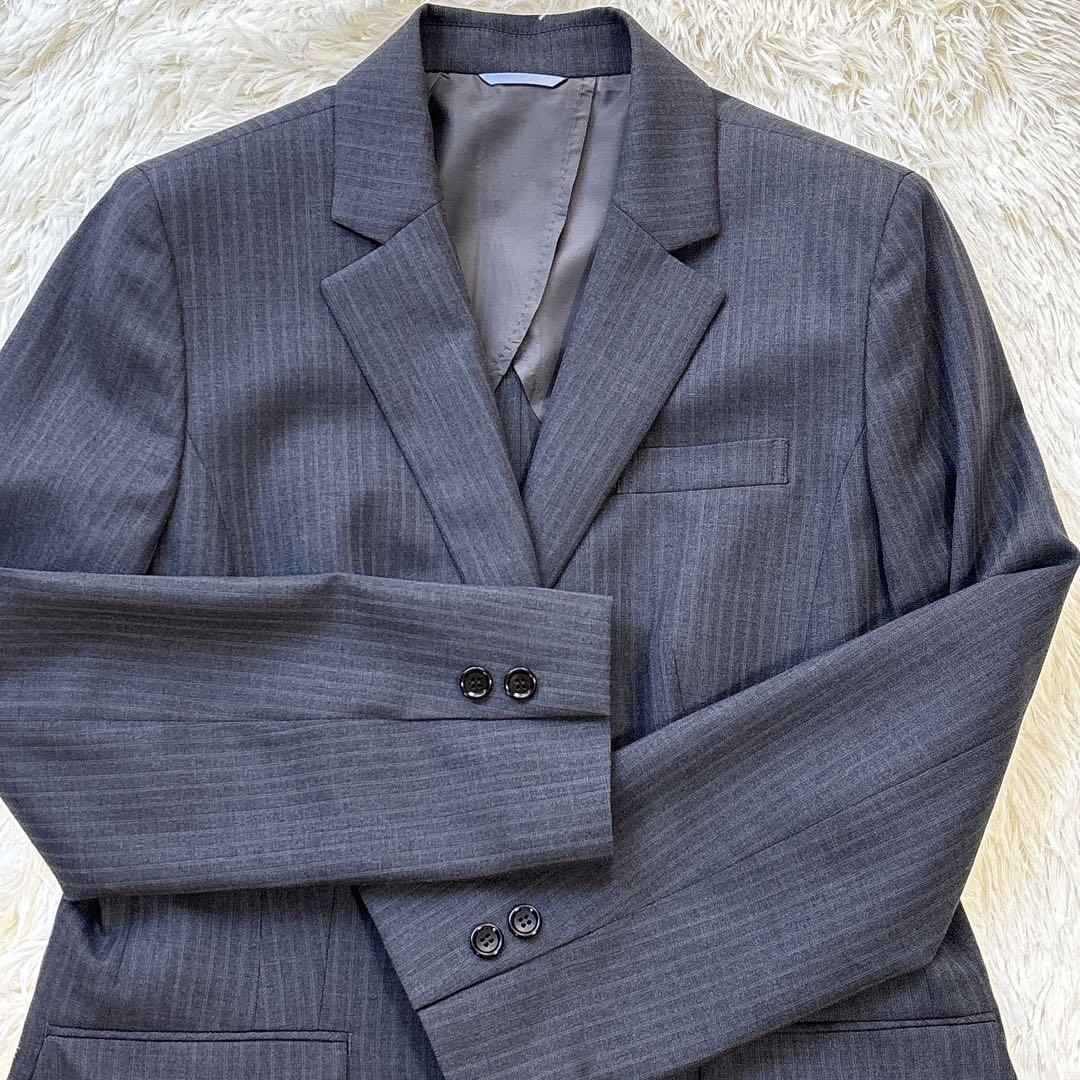 ☆未使用級☆ ウォッシャブル ビジネススーツ ストライプ 機能性 グレー LL