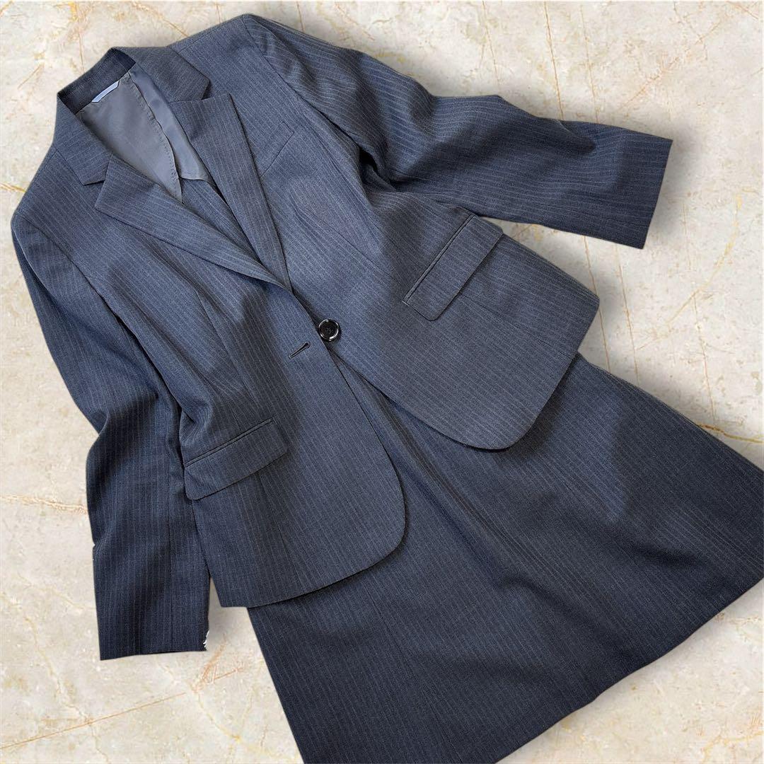 ☆未使用級☆ ウォッシャブル ビジネススーツ ストライプ 機能性 グレー LL
