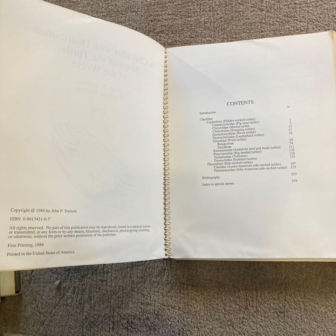 1986年 世界のカメのチェックリストと分布図 ジョン・B・アイバーソン 研究書