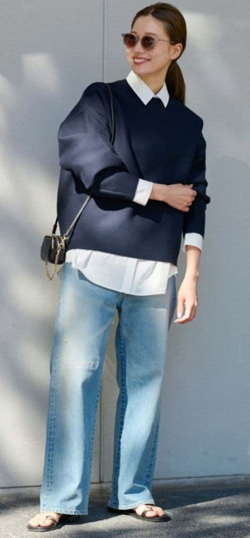 FRAMeWORK /フレームワーク　スムースニットプルオーバー　ネイビー