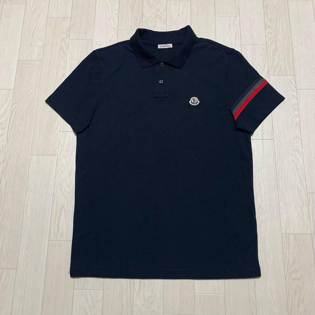 極美品　モンクレール　袖ライン　ポロシャツ　ネイビー　M 国内正規品 4S397