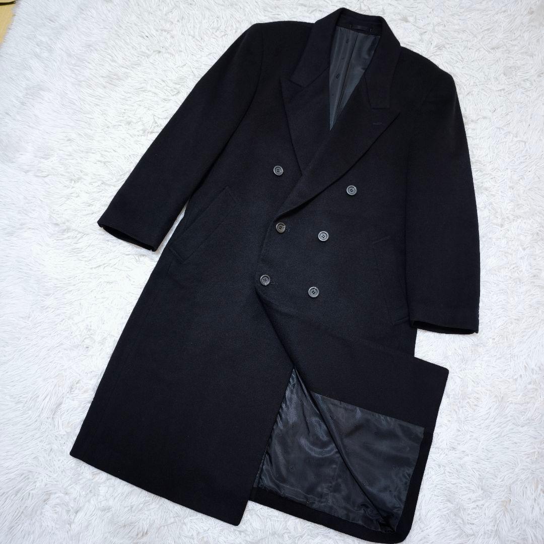 極美品 カシミヤ100% ダブルブレスト ロングチェスターコート黒オーバーサイズ