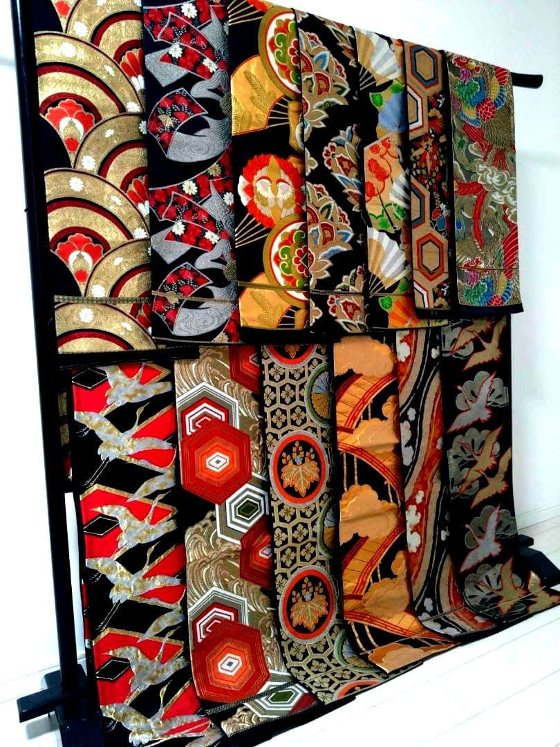 B186★豪華黒地刺繍高級袋帯13点まとめ売り★個人差着用/振袖/着物/リメイク