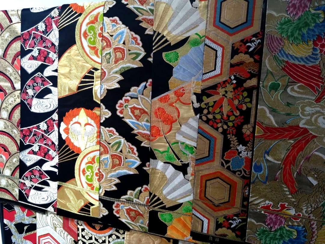 B186★豪華黒地刺繍高級袋帯13点まとめ売り★個人差着用/振袖/着物/リメイク