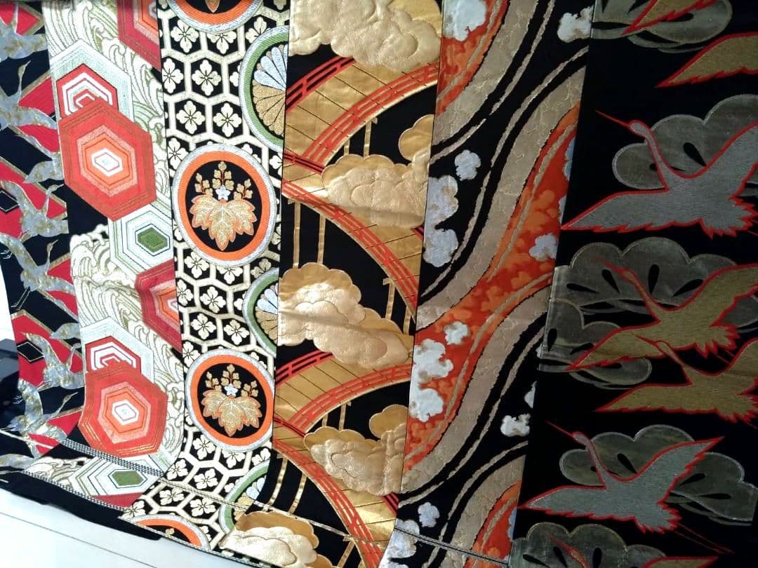 B186★豪華黒地刺繍高級袋帯13点まとめ売り★個人差着用/振袖/着物/リメイク