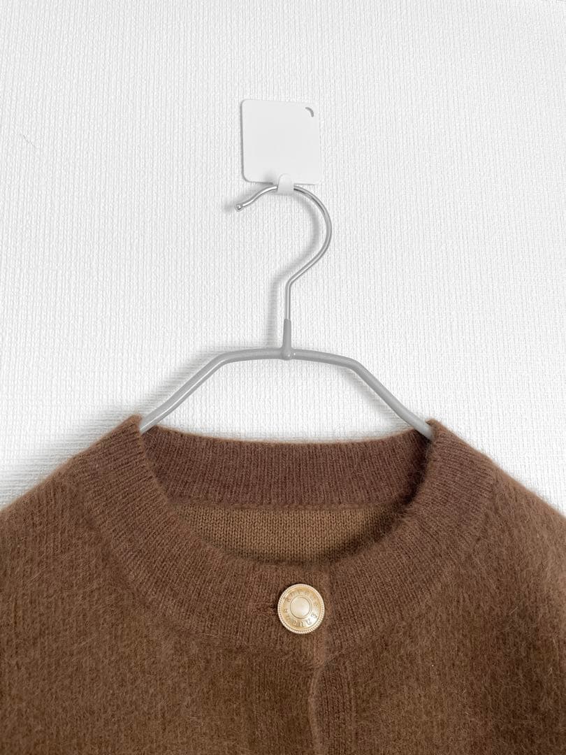 anuans アニュアンス　ラクーンブレンドノーカラーニットジャケット