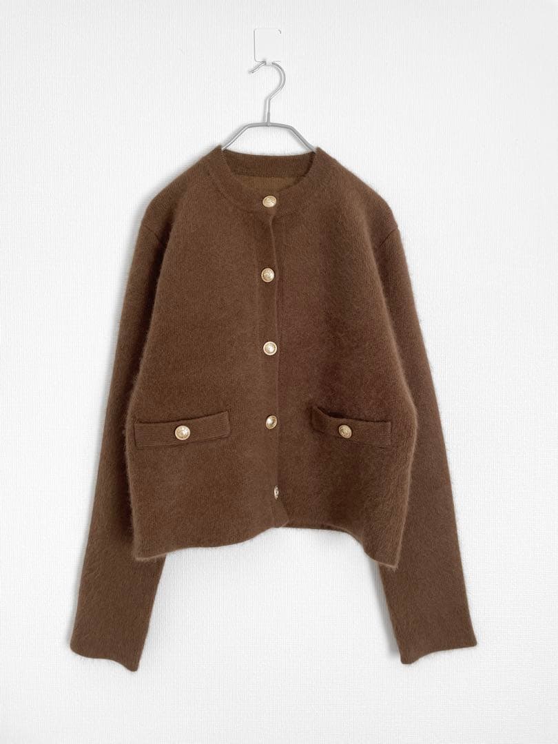 anuans アニュアンス　ラクーンブレンドノーカラーニットジャケット