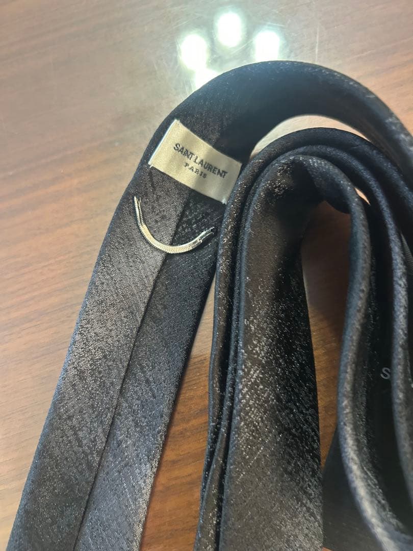 サンローラン　ナロータイ　ネクタイ　美品　ブラック　グレー